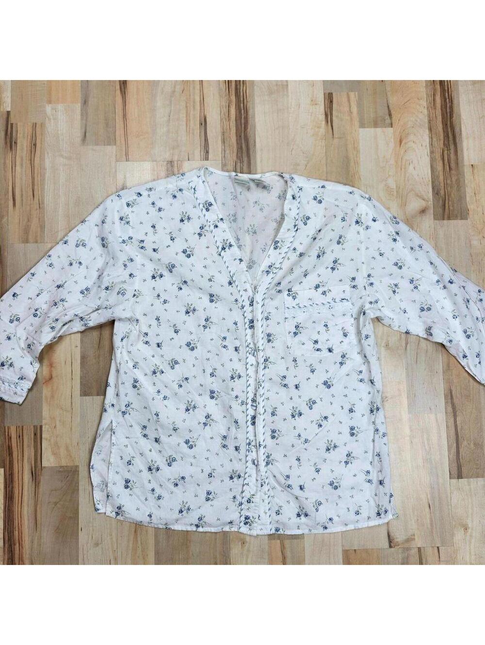 Cozy Floral Print Women's Pajama Top Vintage Gilligan O'Malley Small